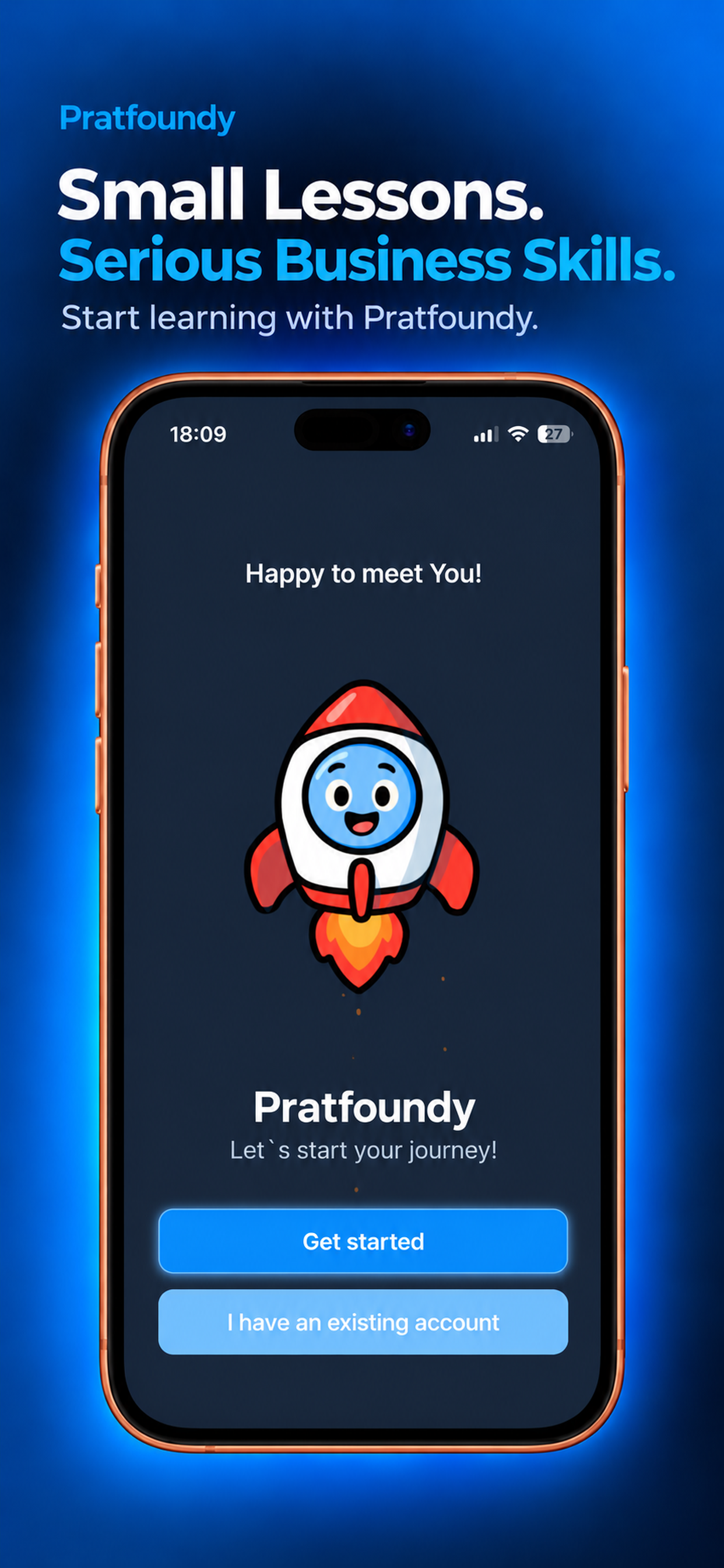 Pratfoundy welcome screen